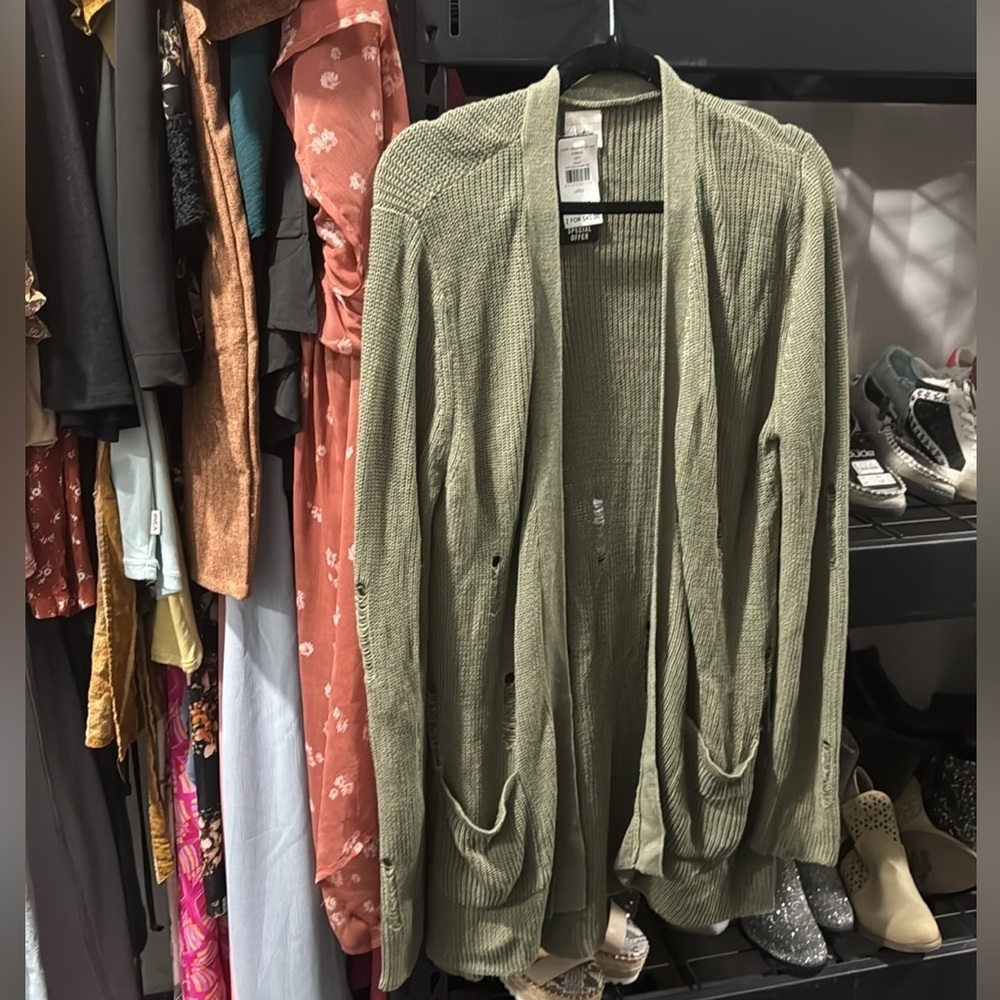 Olive Green Open Front Cardigan
